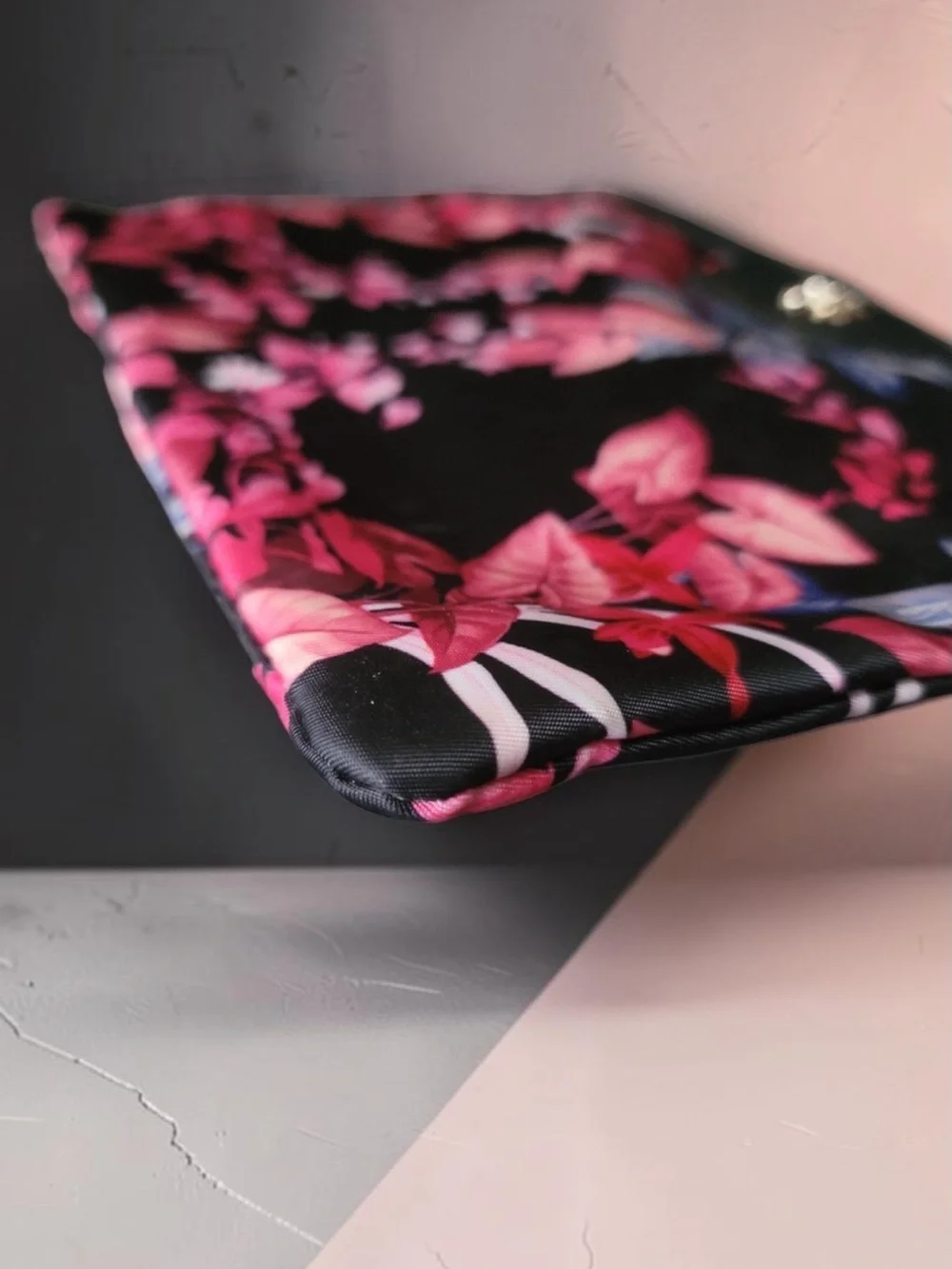 Tommy Bahama Black Wristlet Clutch with Pink Floral Print